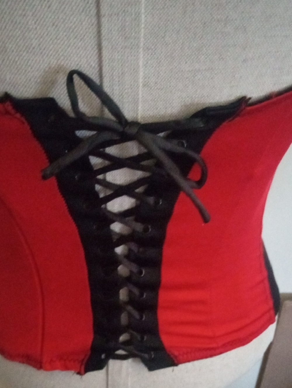 Body Rage Cortisol Red and Black Lace Panel Bustier Top Large - Picture 7 of 15